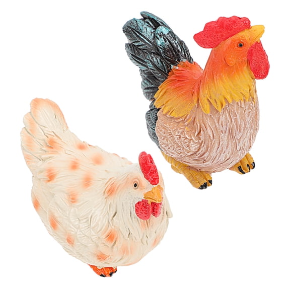 KALLORY  2 Pcs Lawn Garden Animal Ornaments Outdoor Rooster Hen Decor