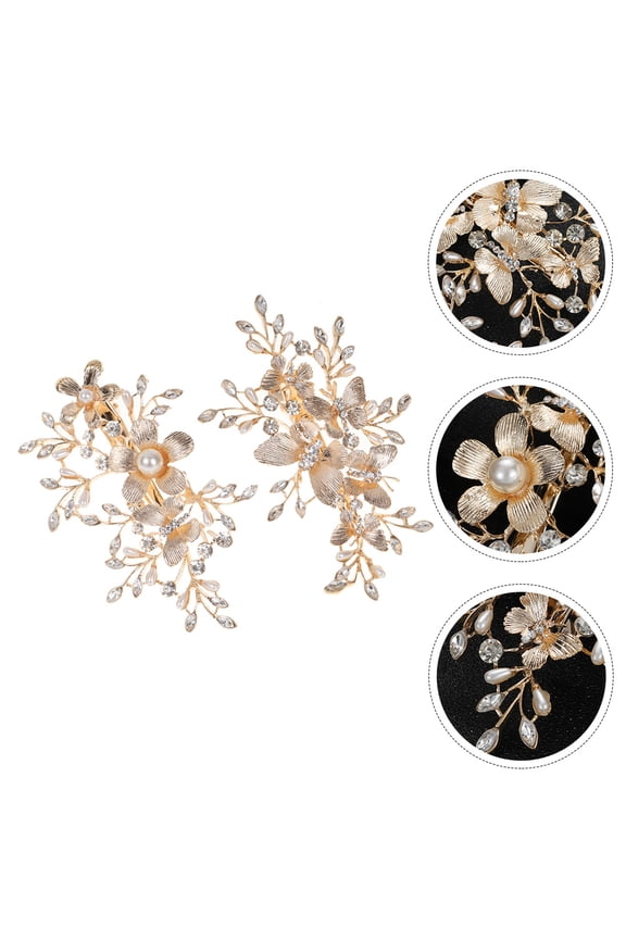 2 Pcs Rhinestone Bridal Barrette Wedding Hair Accessories Bride Women's Golden