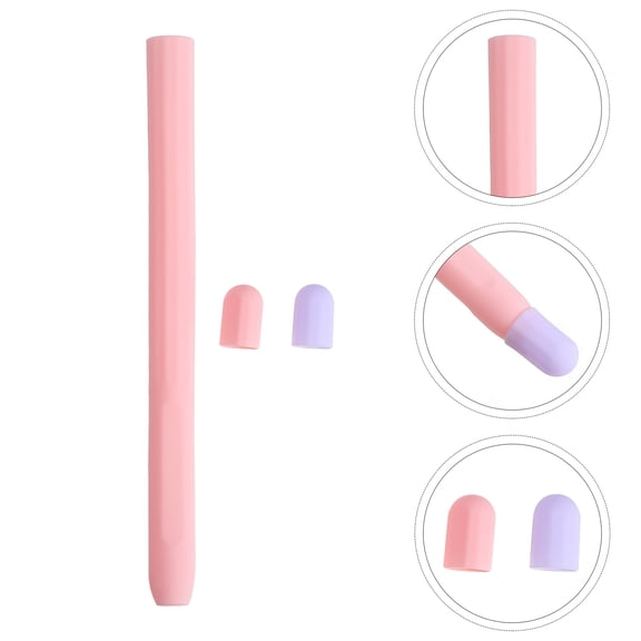 KALLORY 2 Pen Caps Pink Silicone Stylus Pen Sleeve Cylinder Shape 6.2x0.42x0.42in