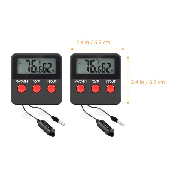 KALLORY 2 Sets of Indoor Environmental Thermometer ABS Black for Reptile Tank Monitoring