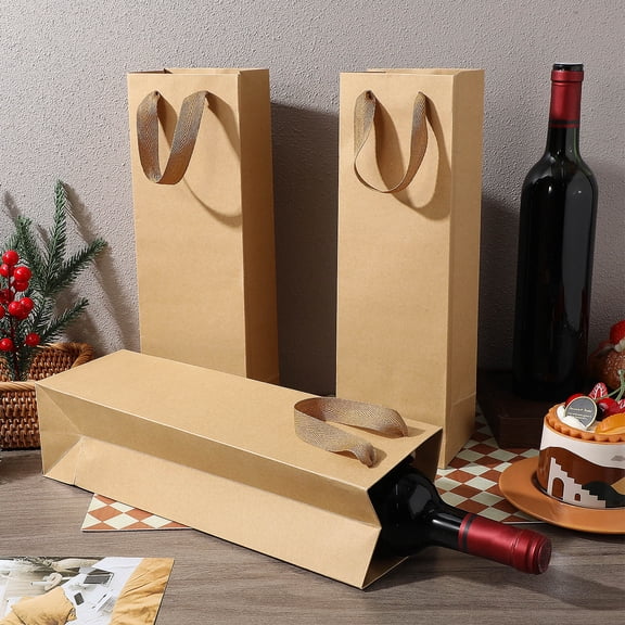 KALLORY 24Pcs Wine Packing Bag Kraft Paper Light Brown High Tensile Strength for Bottle Safety