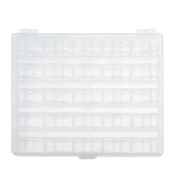 KALLORY 25Pcs Industrial Bobbins with Storage Case for Home Use Transparent Plastic Round
