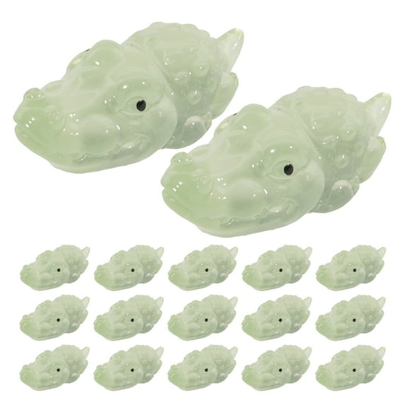 KALLORY Green Resin Alligator Figurines, Glowing Miniature Decorations for Landscaping, 25 Pieces Set