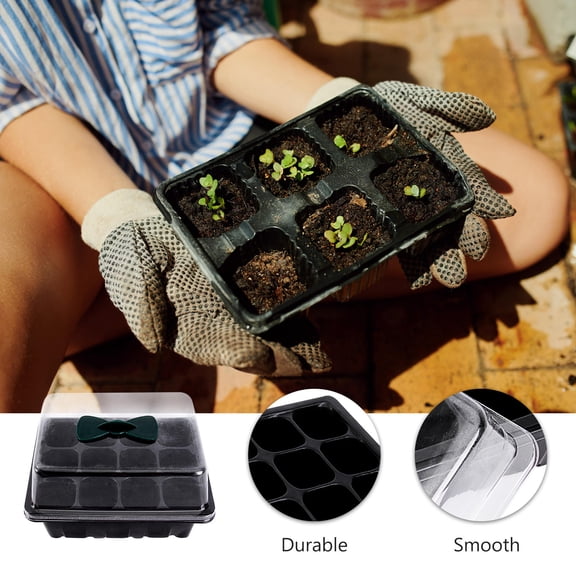 KALLORY 2-Pack Black Plastic Sprouting Containers for Gardening and Seed Starting, and Reusable