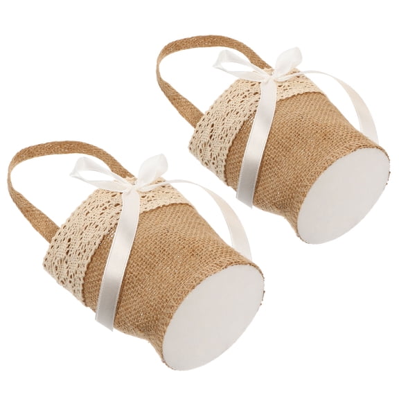 KALLORY 2Pcs Burlap Candy Basket Linen Cloth Storage Bag for Wedding and Banquet