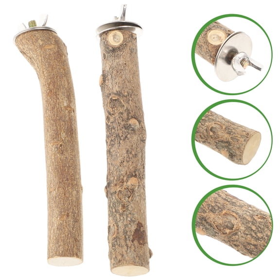 KALLORY Chic Beige Wooden Bird Perch, Sturdy and Decorative, Perfect for Birds, 2Pcs