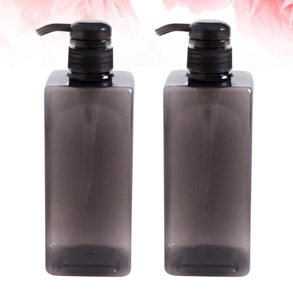 KALLORY 2Pcs Black Square Pump Nozzle Shower Gel Bottles Refillable for Home Bathroom 18x6.5in