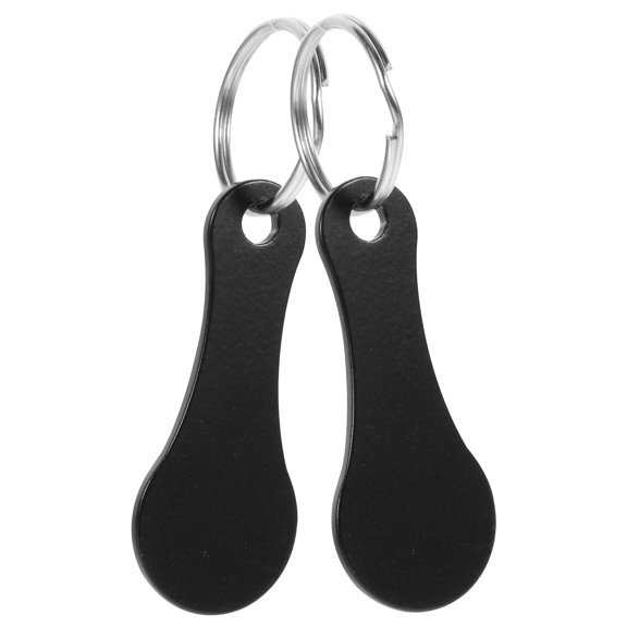 KALLORY 2Pcs Black Stainless Steel Trolley Tokens Keyring for General Users in Shopping Occasions