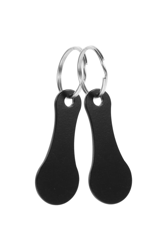 2-Pack Black Stainless Steel Shopping Trolley Tokens with Keyring for Convenient Use in Stores and Supermarkets