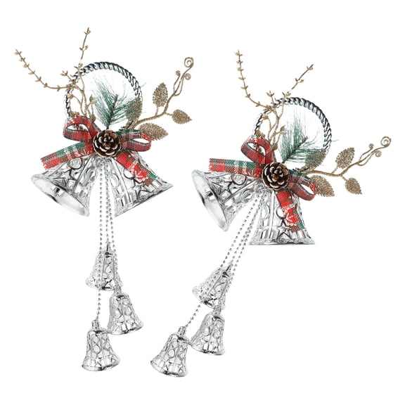 KALLORY Set of 2 Bell Christmas Tree Ornaments Metal Holiday Decorations for Festive Home Decor