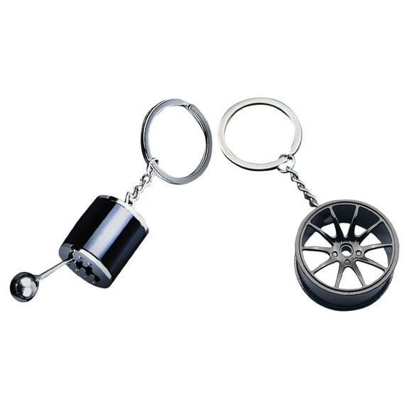 KALLORY 2Pcs Wallet Key Chain with Gear Shifter Pendant Metal Car Key Keychain Unique Multi Color