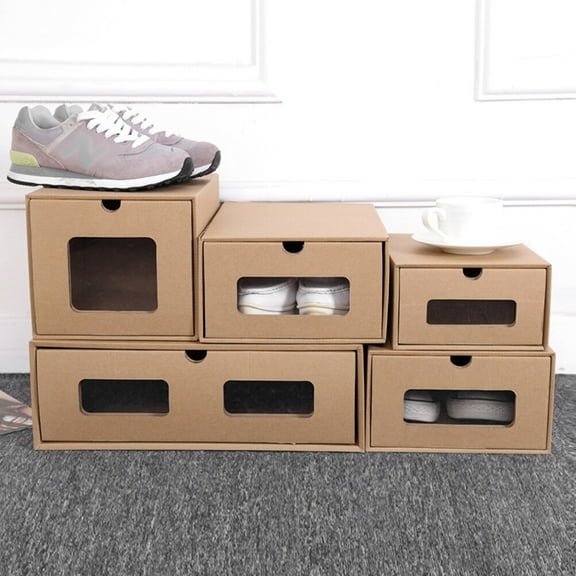 KALLORY 2Pcs Khaki Paper Shoe Storage Organizer with Dustproof Feature for Home Use 30x21cm