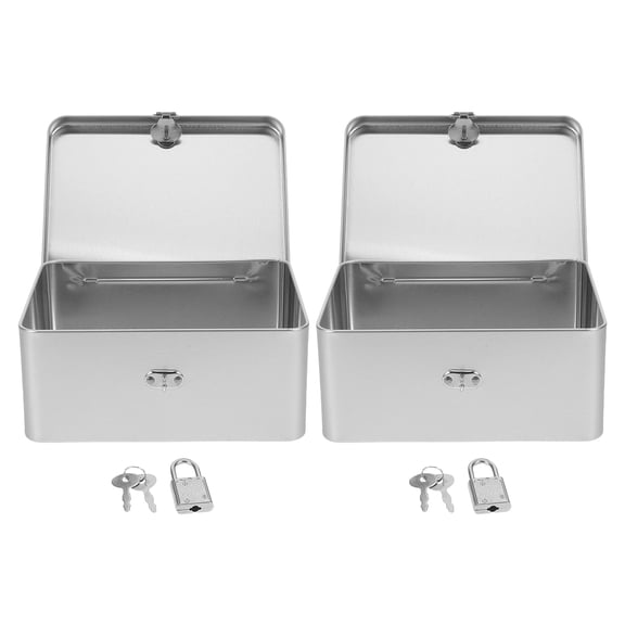 KALLORY 2Pcs Lockable Metal Cash Boxes with Key Sturdy Tinplate Container for Home Use