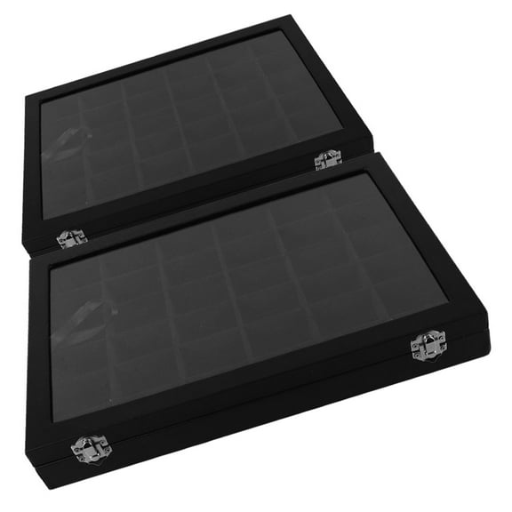 KALLORY Rock Collection Box, Black PU, Ample Storage, Elegant Design, Detachable Compartments, 2Pcs