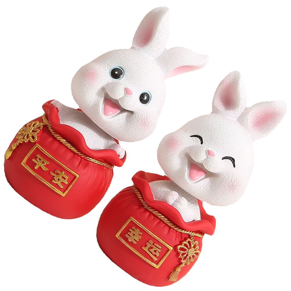 KALLORY 2Pcs Miniature Resin Rabbit Figurine Car Dashboard Toys Red ...