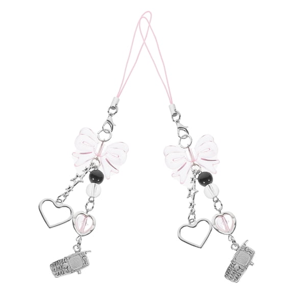 KALLORY 2Pcs Phone Charms Cute Pink Bowknot Polyester Outdoor Use Attachment for Phone Case