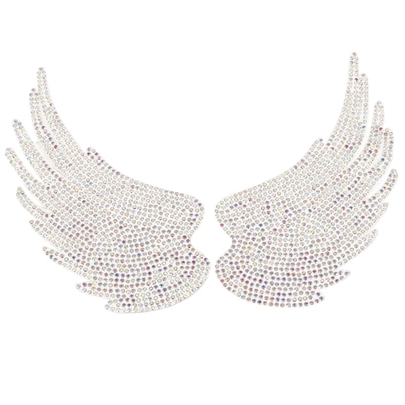 KALLORY 2Pcs Shiny Rhinestone Iron on Applique Patches Angel Wings for Clothing and Costume Decor