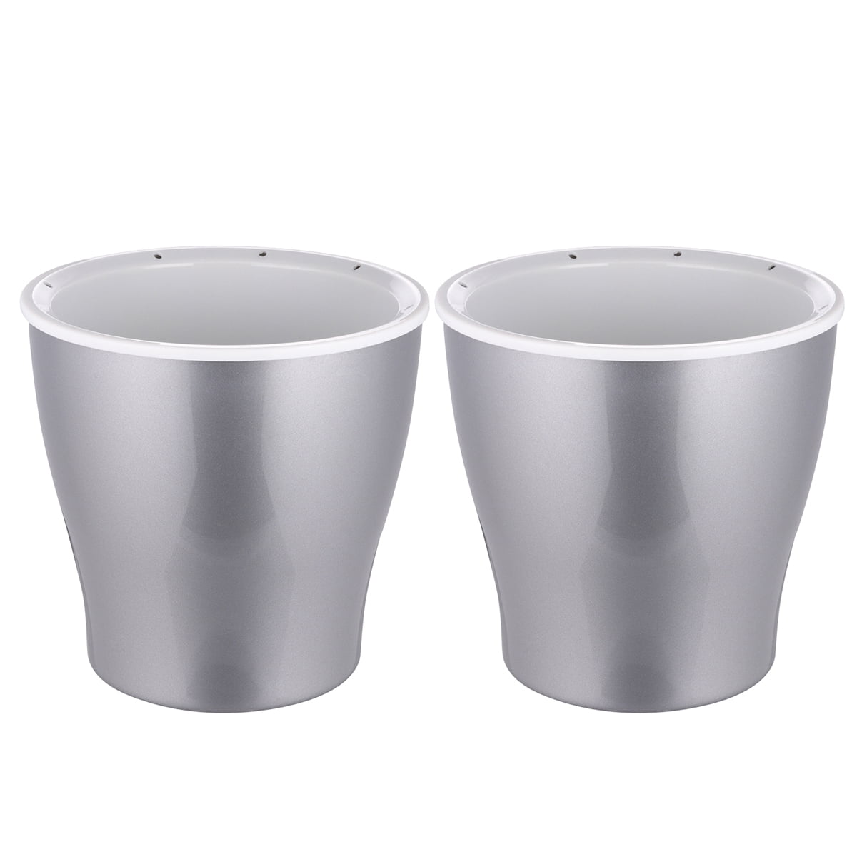 Set Of 2 Silver Metal Deco Planter Pots – 9x15 And 7x12 Inches, Made In India, Unbranded