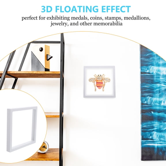 Kallpry 2Pcs Small Display Box Floating Frame Display Holders White Plastic 7.09*7.09*1.57inch