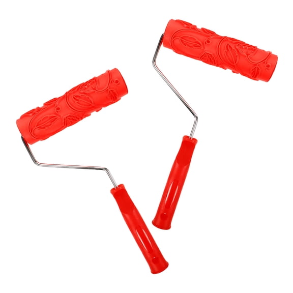 KALLORY 2Pcs Texture Roller Paint Roller Red For Wall And Ceiling 11.4X7.01X1.77In