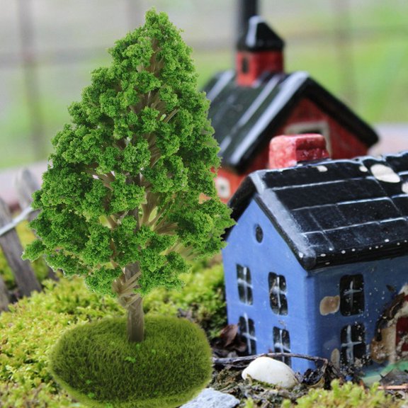 KALLORY 2Pcs Tree Figurines Green Plastic Diy Landscape Toy House Families