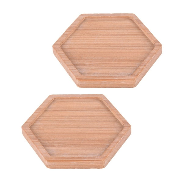 KALLORY 2Pcs Wood Dessert Tray for Tea and Biscuit Serving Platter in Hexagon Shape 10x9x0.9in Bamboo Varnish Process