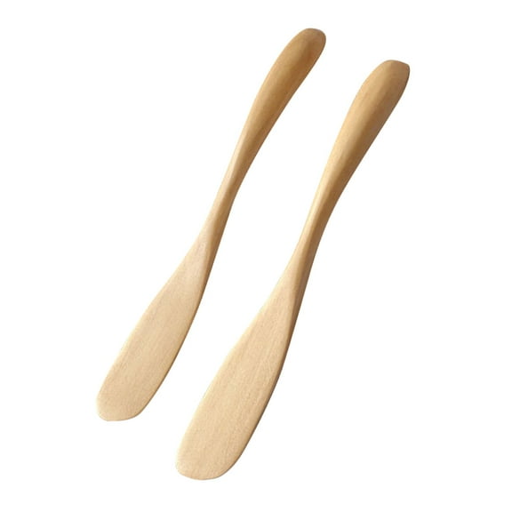 KALLORY 2Pcs Wooden Butter Knife Soft Cheese Spreader Light Brown 15x0.9x0.1in Home Users