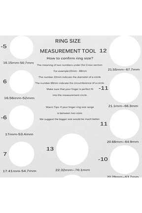 2-Pack Ring Size Chart Measuring Ruler White Cardboard for Accurate Individual Ring Measurement