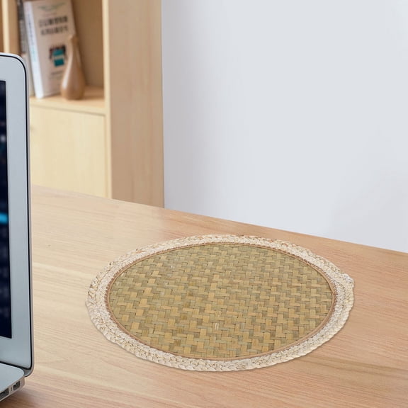 KALLORY 2Pcs Bamboo Placemats with Vintage Woven Design Heat Resistant Table Mats for Dining Plates and Hot Pots
