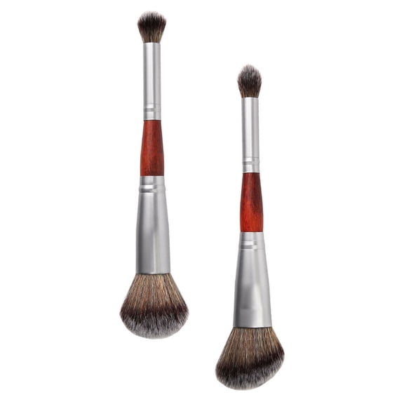 KALLORY 2pcs Double Brushes Round Tip for Loose Powder Application Beginners Multi