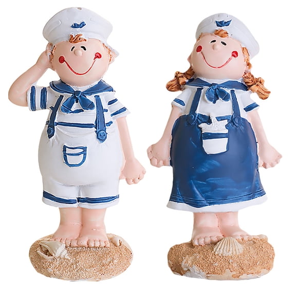 KALLORY Mediterranean Style Navy Lovers Statue Decorative Ornaments for Home Blue Resin 2pcs