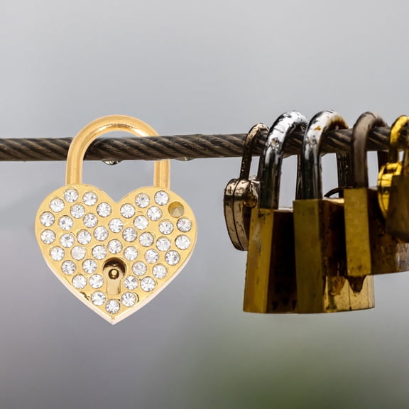 KALLORY 2 Sets Heart Shaped Padlocks with Keys, Small Rhinestone Zinc Alloy Lock for Jewelry Box, Diary, Luggage, Decor