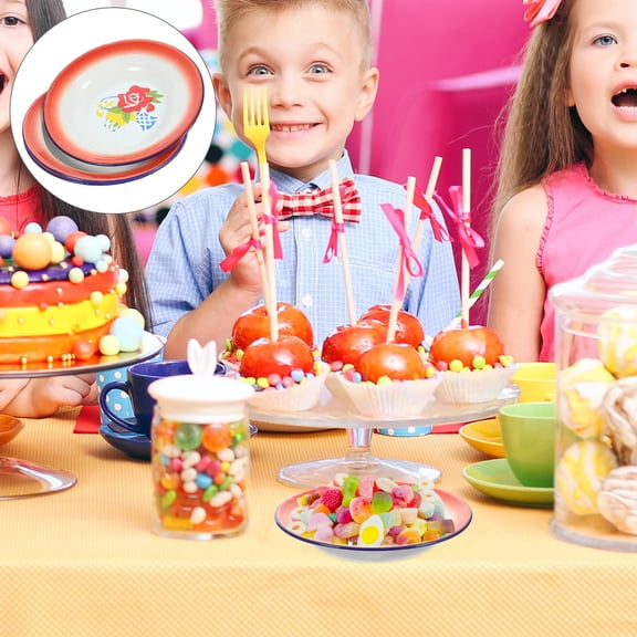 KALLORY Enamel Dinner Plates Set of 3 Retro Round Dishes Assorted Colors 7.9 x 7.9 Inches Kitchen Tableware