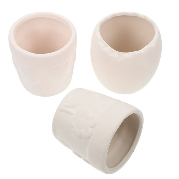 KALLORY  3 Pcs Little Painted Ceramic Flower Pots Patterns on Blank