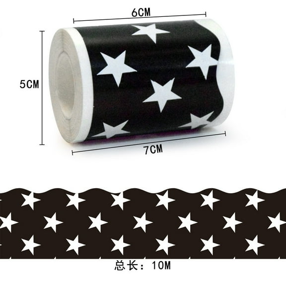 KALLORY Star Pattern Bulletin Board Trim Black Self-Stick Wallpaper Border for Classroom and Home Decoration