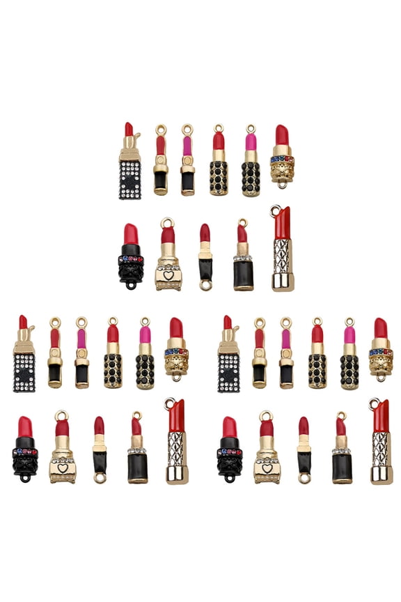 33-Piece Assorted Color Lipstick Charm Pendants for Jewelry Making, Earring Parts and Craft Accessories