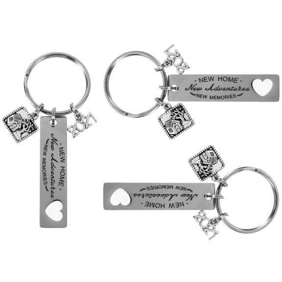 KALLORY 3Pcs Chic Keyrings Silver Fashionable Key Chain Pendant for Car Key Ornament New House present