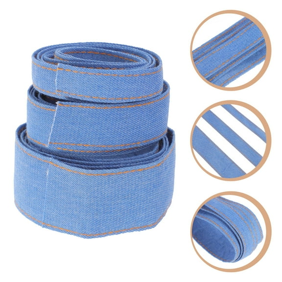 KALLORY 3Pcs Blue Denim Ribbon Crimping Fabric for DIY Crafting Hair Accessories with Fade Resistant