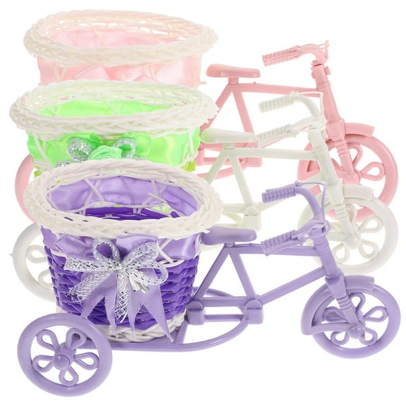 KALLORY 3Pcs Bike Shaped Flower Basket Assorted Color Wrought Iron Vase for Indoor Outdoor Garden Use