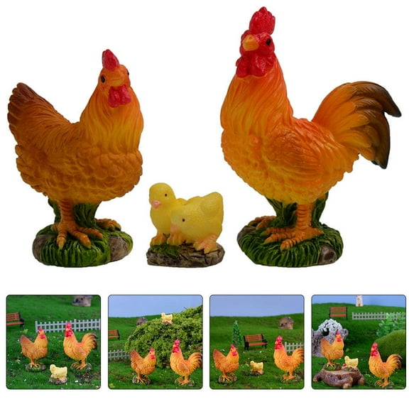 KALLORY 3pcs Garden Rooster Statues Assorted Color Resin Outdoor Decorative Figurines for Home and Garden