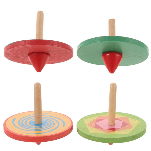 KALLORY  4 Pcs Wooden Spinning Top Gyroscope Colorful Toys