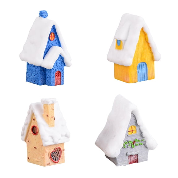 KALLORY 4PCS Snow House Statue Multi Christmas Theme Decoration Fairy Garden Table Decor