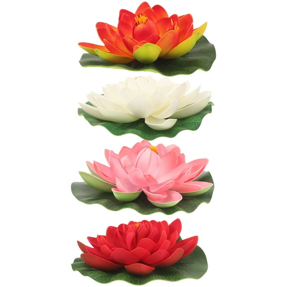 KALLORY Floating Artificial Lotus Flowers Assorted Colors 4 Pieces for Pond Water Garden and Patio Decor