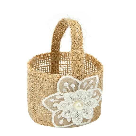 KALLORY 4Pcs Burlap Basket Small Khaki Linen Storage Holder For Floral Arrangements And Weddings