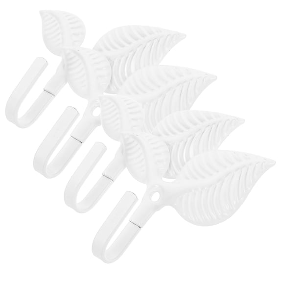 KALLORY 4Pcs White Leaf Hook Iron Art Wall Hook for Hanging Coats Hats Bags