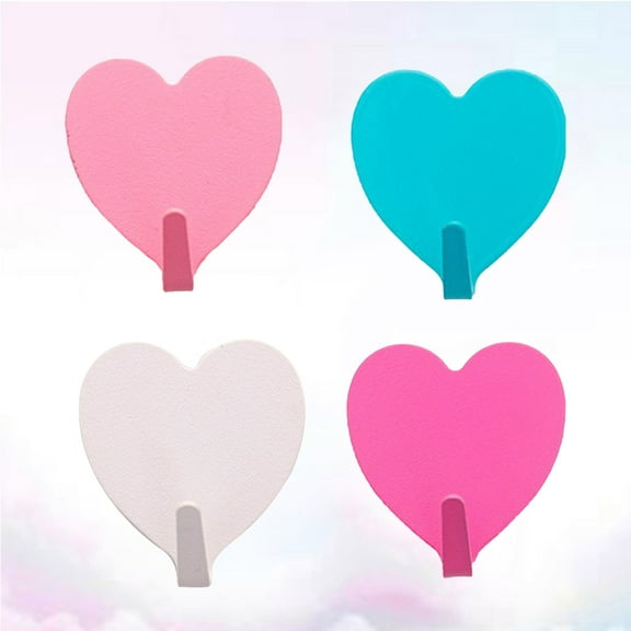 KALLORY 4Pcs Coat Hooks for Plaster Walls Heart Shape Iron Waterproof and Rustproof