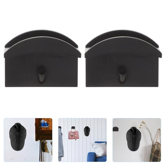 KALLORY 4Pcs Wall Hat Hook Black Plastic Adhesive Hat Organizer for Home Use and Display