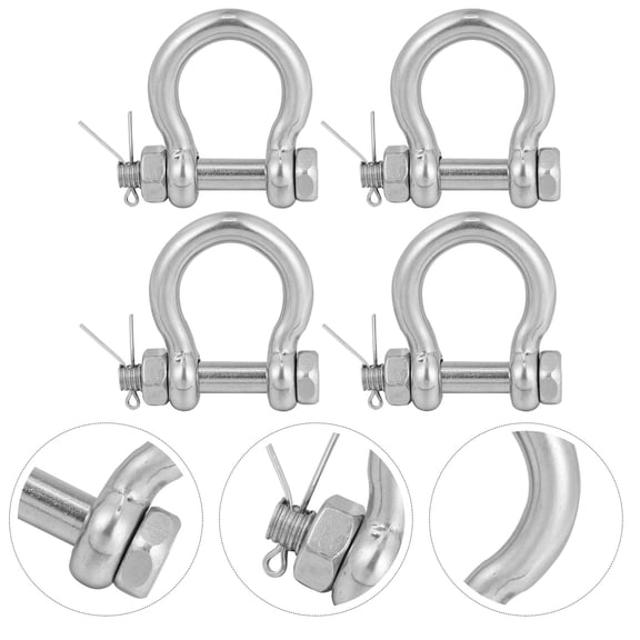 KALLORY 4Pcs Silver D-Shaped Sturdy Stainless Steel Shackle for Towing Lifting Vehicle .97x1.97in