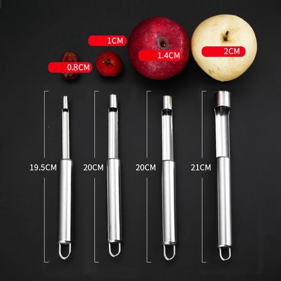 KALLORY 4Pcs Stainless Steel Fruit Core Remover Tool Kitchen Accessories for Home Users Silver Round Handle