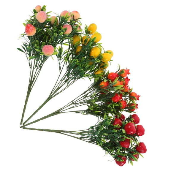 KALLORY 4pcs Miniature Plastic Trees with Pomegranate Lemon Peach Branches for Home Decor, Photography Props, Landscape Projects